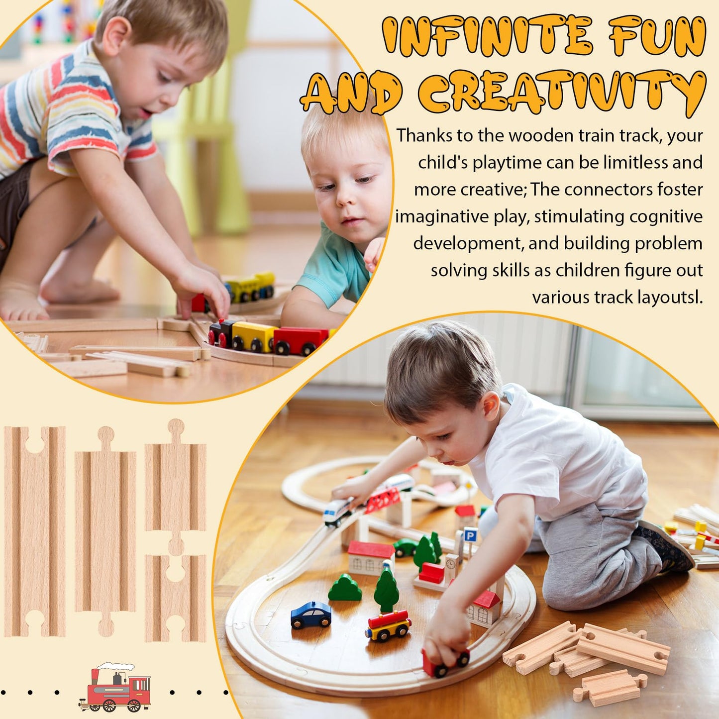 Liliful 8 Pcs Straight Wooden Tracks Expansion Train Track Adapters Male Male Female Female Train Track Accessories Railway Trai