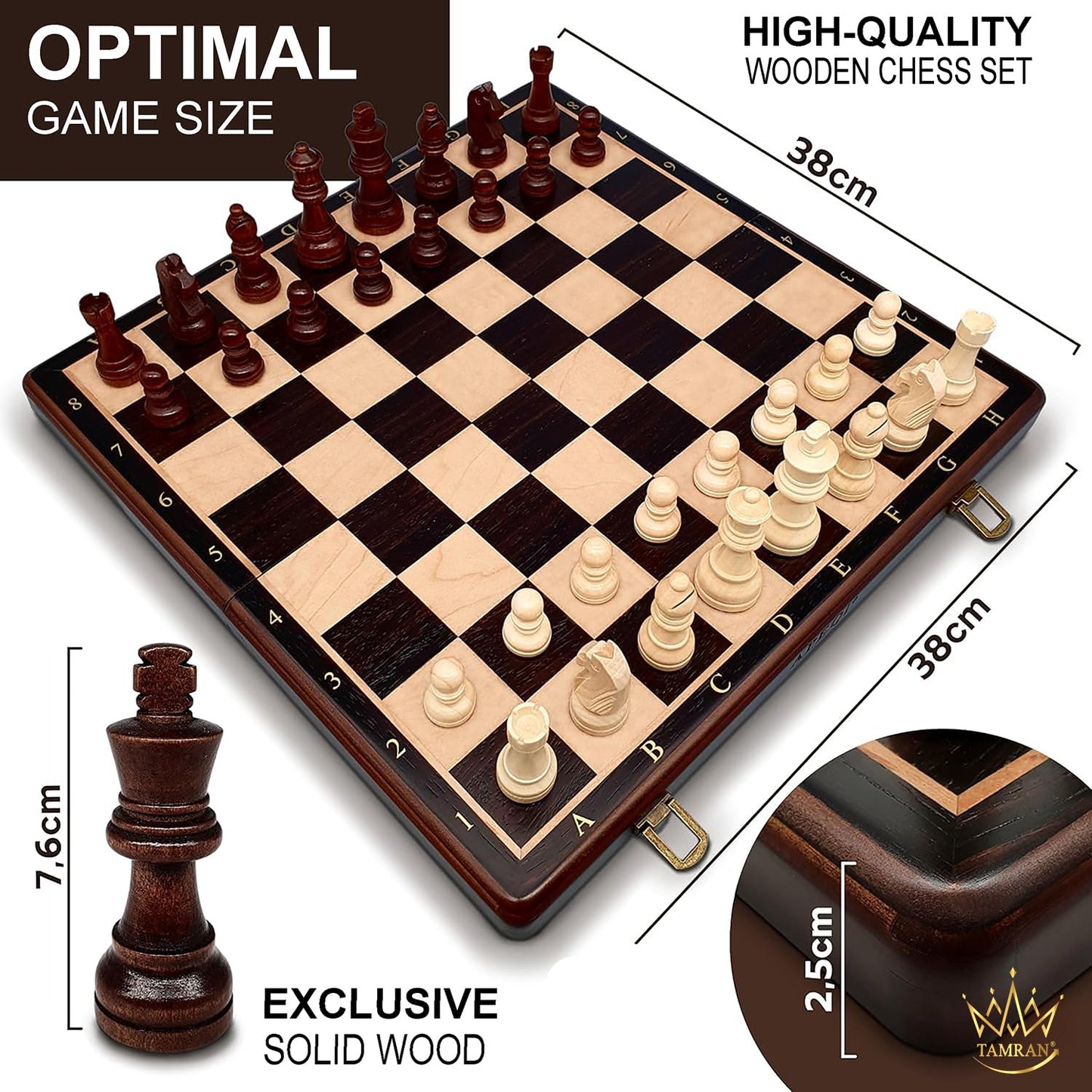 Magnetic Wooden Chess Set, 15 Inches Chess Set Board Games, Foldable Chess Board Game, Handmade Portable Travel Chess Game, Ches