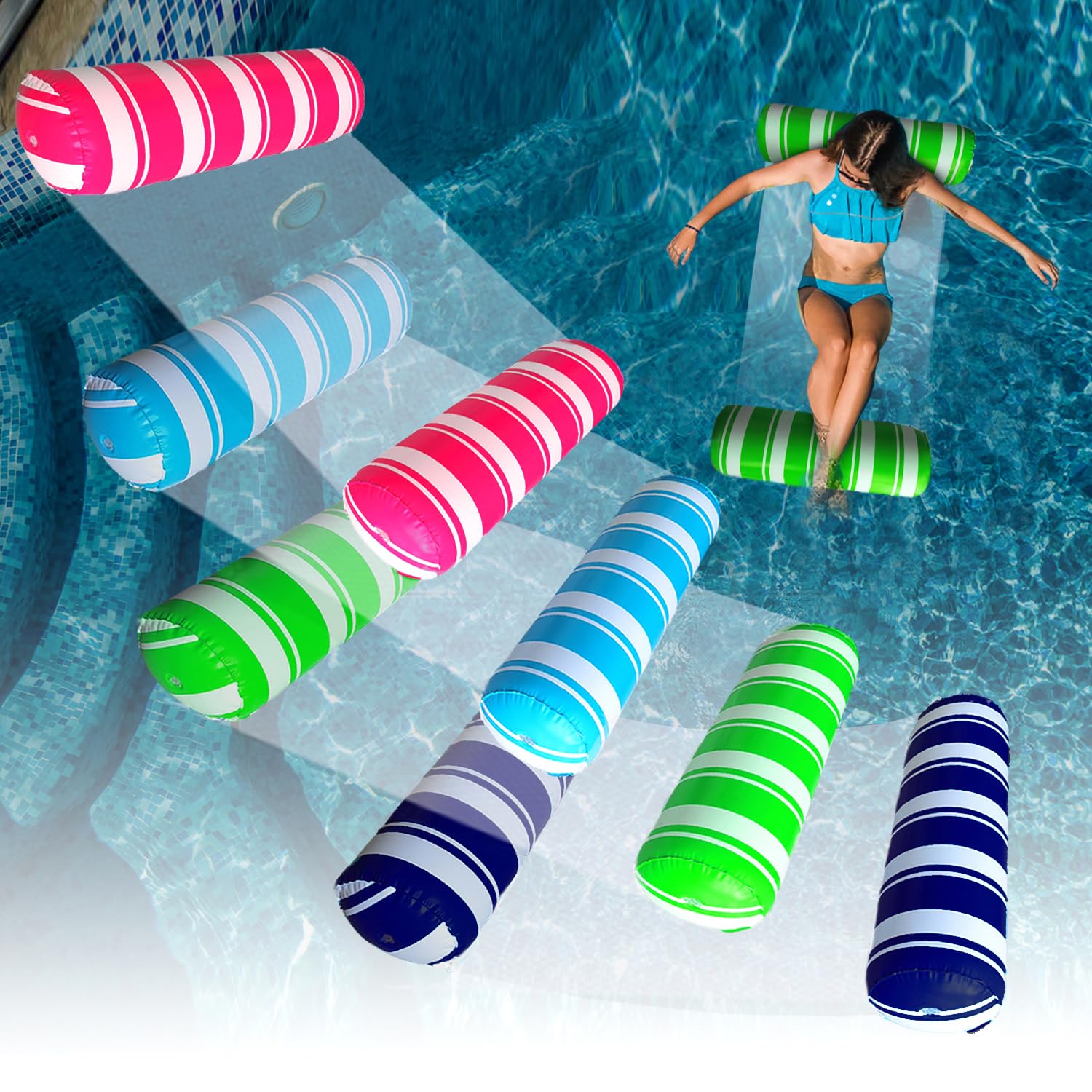 4 Pack Inflatable Pool Floats Adult Size Water Hammock,Floats For Swimming Pool,4-In-1 Multi-Purpose Pool Floating Toys,Pool Raf
