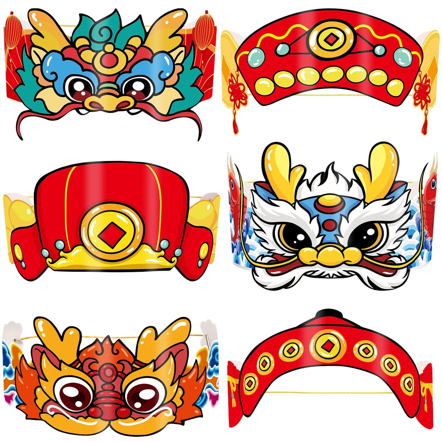 Fancy Land Chinese New Year Paper Crown 2026 Year of the Horse Party Top Hats Lunar Spring Festival Headbands for Photo Booth Pr