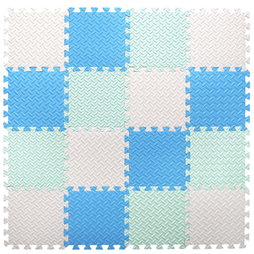 Tamiplay Foam Play Mat For Baby, Eva Soft Non-Toxic Baby Playmat, Interlocking Floor Mats, Solid Colored Foam Puzzled Floor Mats, Baby Play Mat Exercise Mats, 16 Tiles(White/Green/Light Blue)