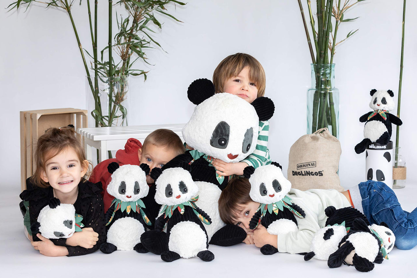 LES DÉGLINGOS Panda Plush Toy - Simply Rototos, One Size, Black & White, Polyester, Model 32128
