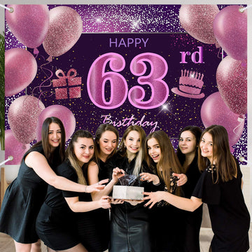 63Rd Birthday Decorations For Girls Imisi Happy Birthday Banner Pink Decorations For A Party Birthday Backdrop For Women