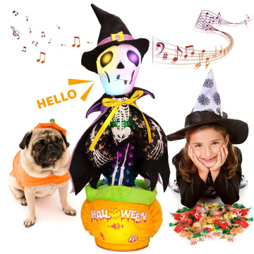Emoin Halloween Skeleton Dancing Cactus Mimicking Toy, Talking Skull Cactus Toy Repeats What You Say,Singing Glowing Halloween Indoor&Outdoor Decorations