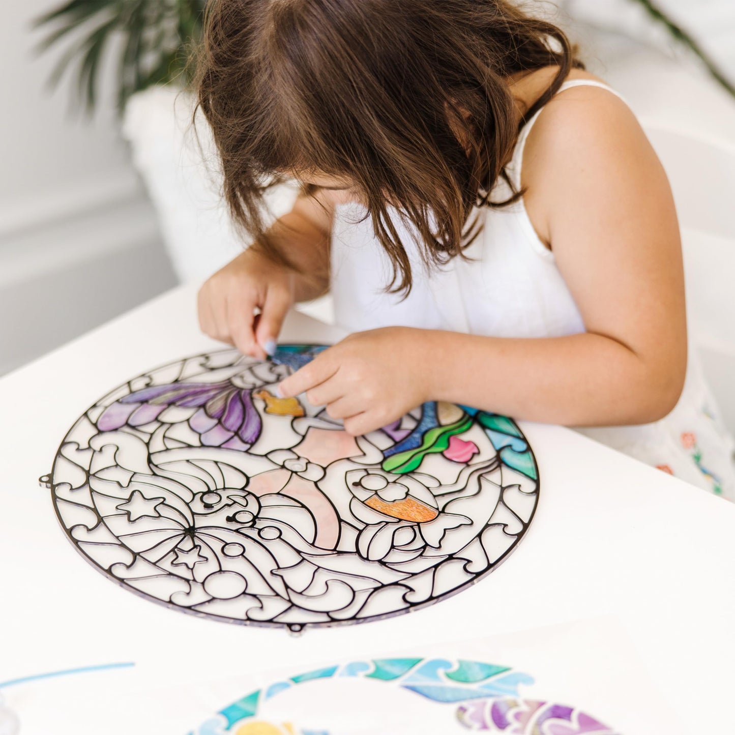 Melissa & Doug Stained Glass Craft Kit, Mermaids - 140+ Stickers, Multi-color, 14.5x13.5x0.6 inches, Ages 5+