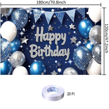 Yilzo Backdrop Blue Silver Balloon Star Happy Birthday Banner 70.8 x 47.2 Inch Photography Background for Men Party Supplies