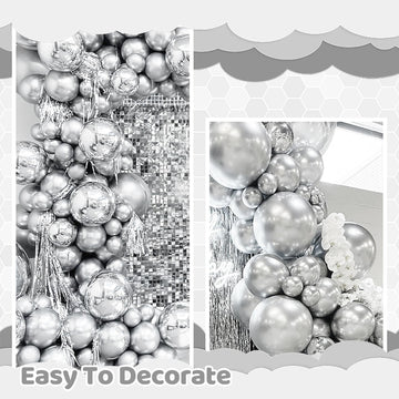170 Pieces Silver Balloons Silver Metallic Balloons Silver Balloon Arch Kit Silver Balloon Garland For Silver Birthday Wedding G
