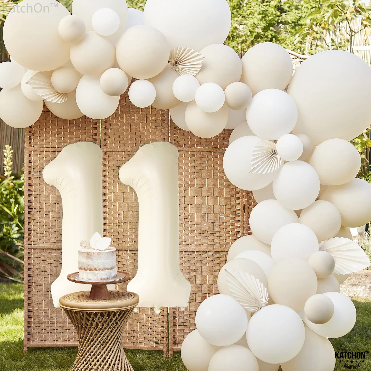 Katchon, Cream White Large Number 11 Balloon - 40 Inch | 11 Birthday Balloon Decor | 11Th Birthday Decorations For Party | Cream Number 11 Balloon | 11 Year Old Balloon, 11Th Anniversary Balloon Dècor