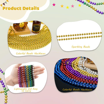 ZYFLSQ 100 Pcs 33'' 7mm Metallic Gold Beads Necklaces, Bulk Mardi Gras Beaded Necklaces, Party Beads Costume Necklaces