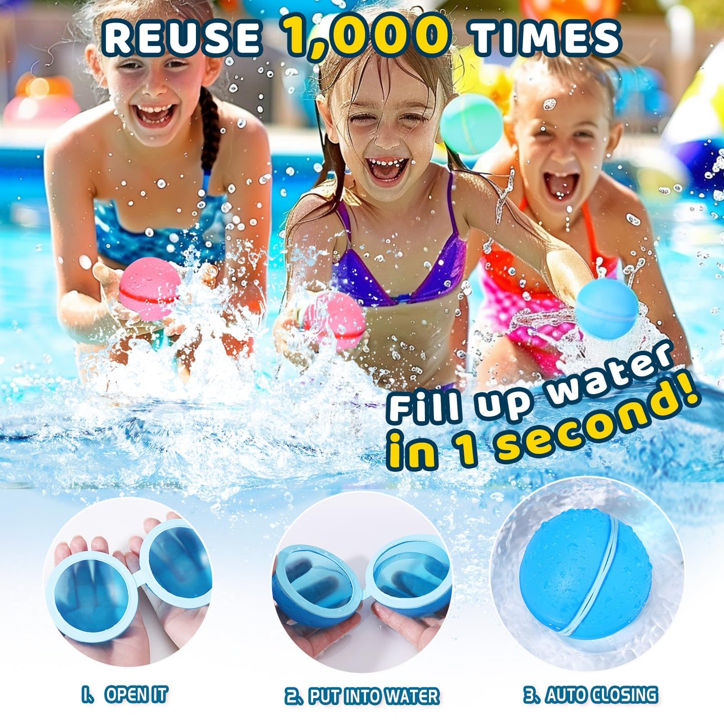 Reusable Water Balloons - 12 Pack Summer Toys For Boys & Girls, Pool & Beach Toys For Kids Ages 4-8 & 8-12, Quick Fill Water Bal