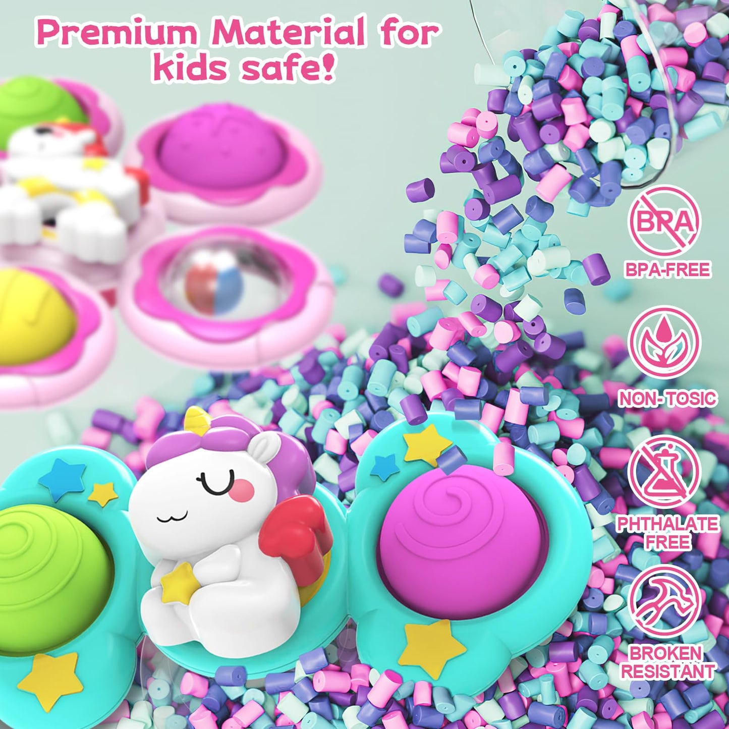 3PCS Suction Cup Fidget Spinner for Babies,Toddler Bath Toys,Airplane Car Travel Table & Window Sensory Toys for Toddlers,1 2 Ye