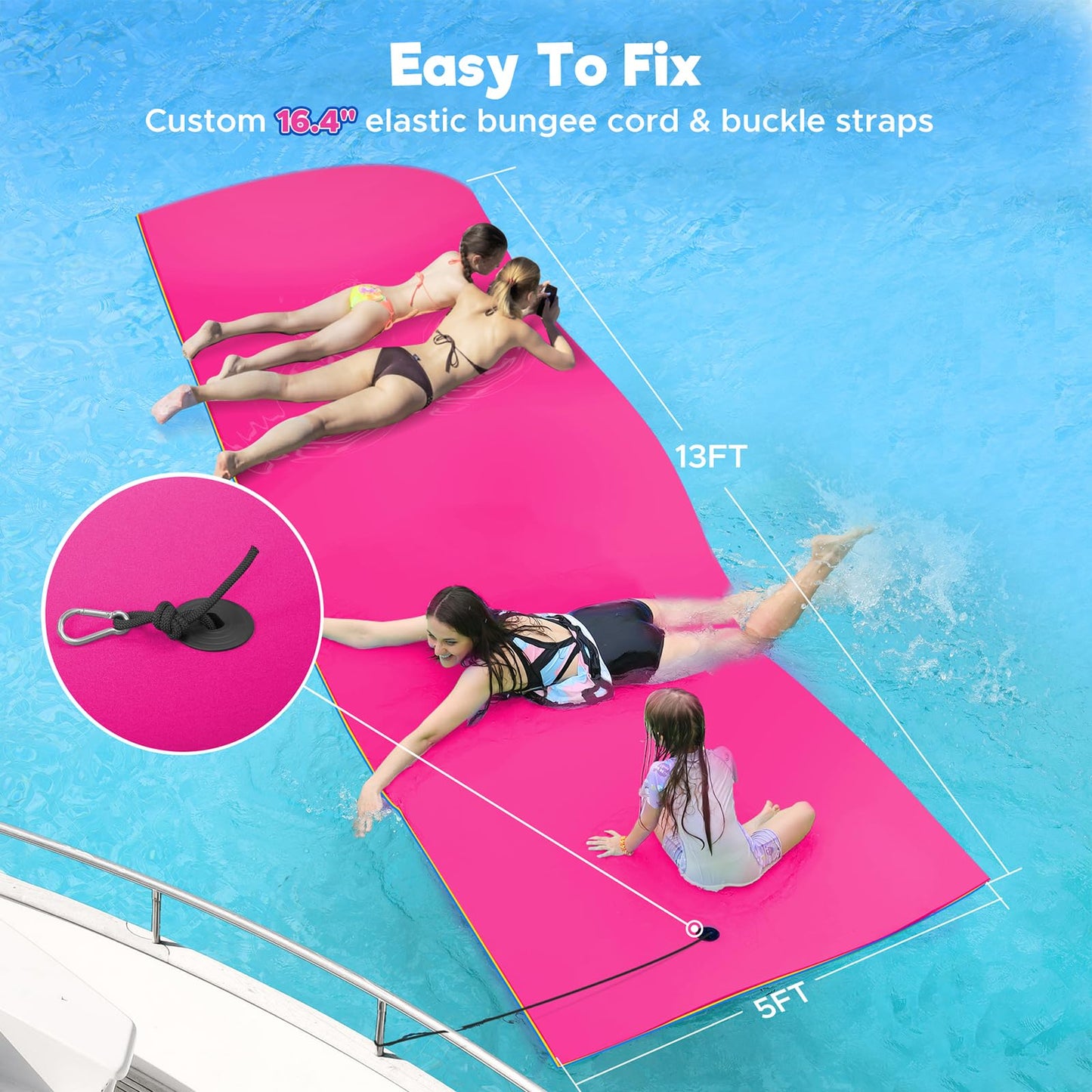 Warmounts Floating Water Mat, 13' X 5' Lily Pad Floating Mat, 3-Layer Tear-Resistant Xpe Foam Water Mat With 2 16.4'' Bungee Tet