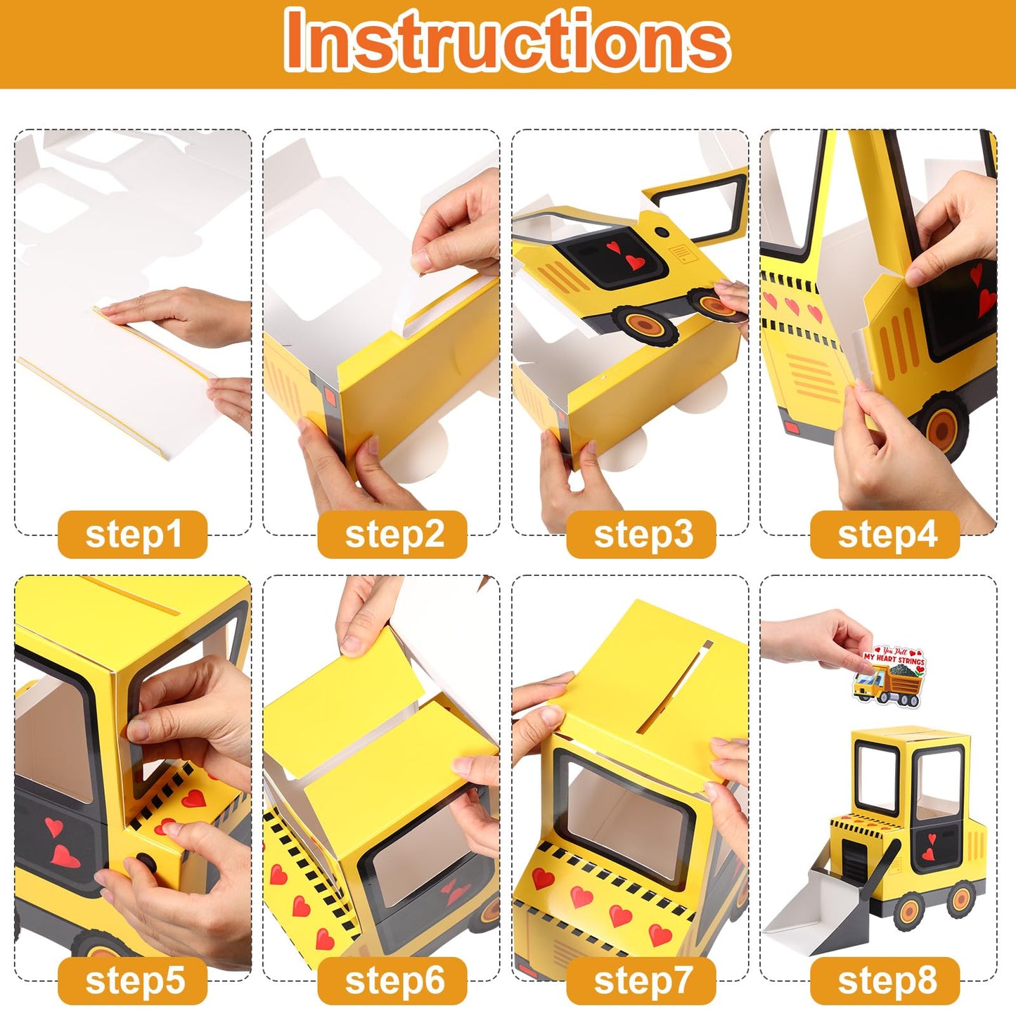 Pasimy DIY Valentines Day Mailbox with 33 Construction Vehicle Cards Valentines Day Crafts for Kids Bulldozer Mailbox Classroom