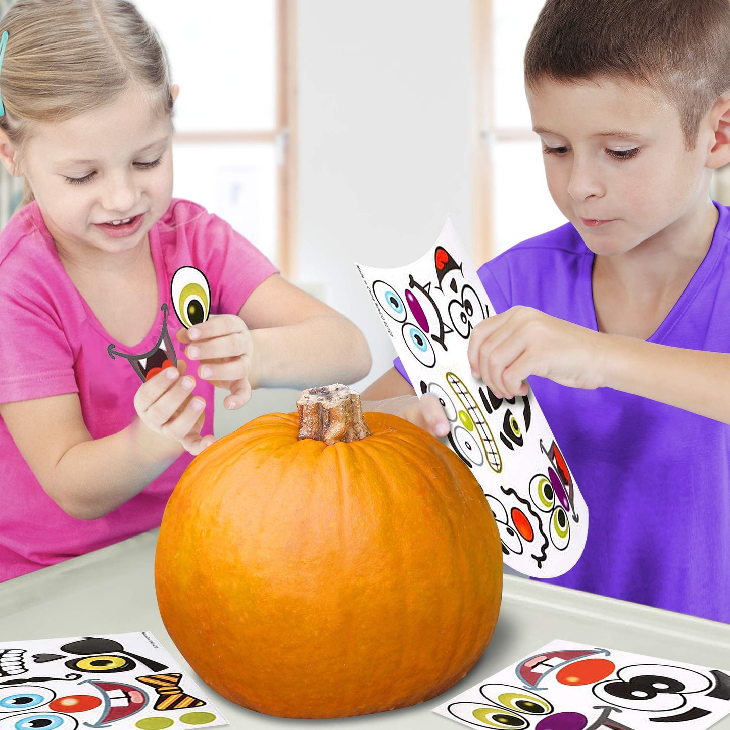ArtCreativity Halloween Pumpkin Stickers for Decorating - 12 Sheets - Jack-o-Lantern - 26 Pumpkin Decorating Stickers - Cute Hal