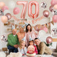 70Th Birthday Decorations Retro Pink Rose Gold,70Th Birthday Balloons,Happy 70Th Birthday Banner With Cake Toppers Rose Gold Num