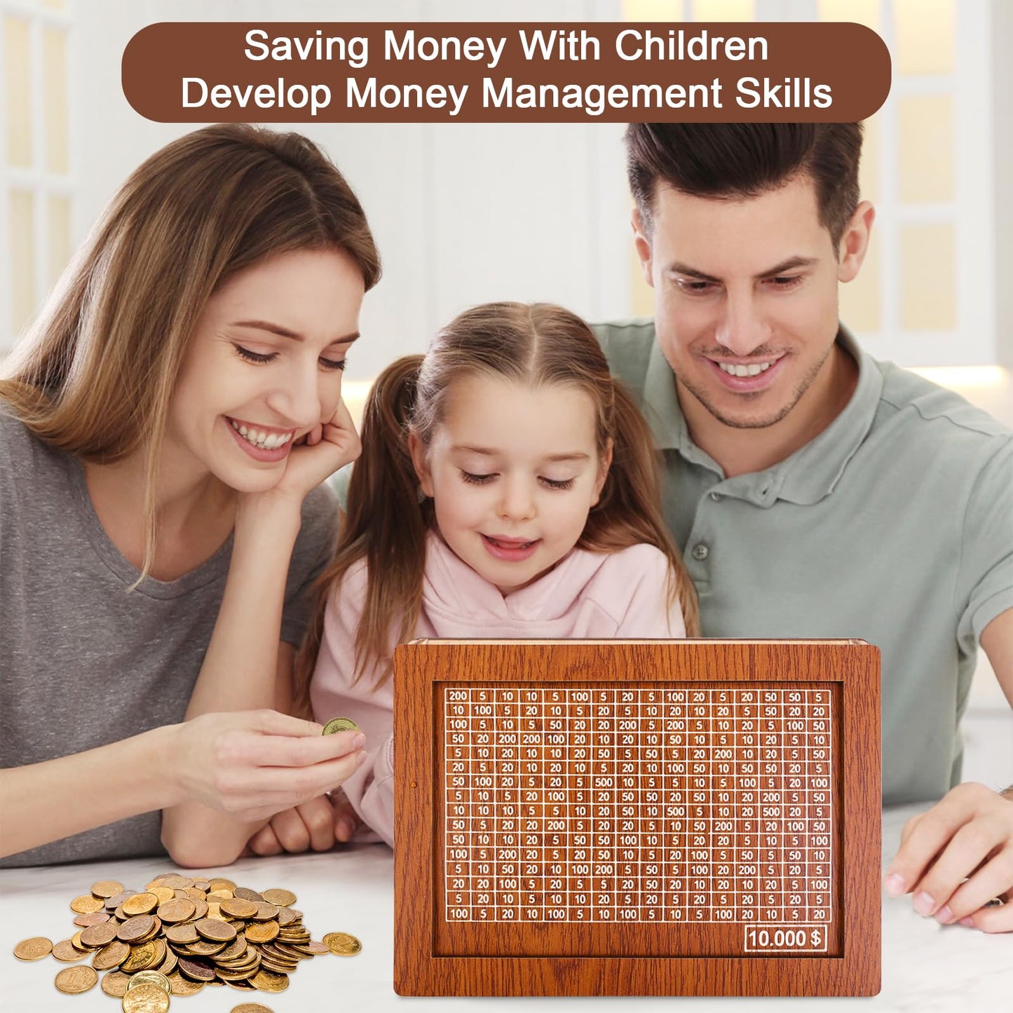 Palksky Money Saving Box, Wooden Cash Vault For Kids And Adults, Reusable Money Box With Countdown And Money Target, Challenges Cash Saving Box Storage Money With Counter, Best Gift For Boys, Girls