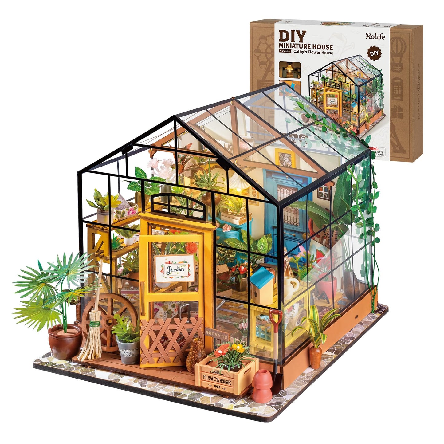 Rolife Diy Miniature Dollhouse Kit,Green House With Furniture And Led,Wooden Dollhouse Kit,Best Birthday And Valentine'S Day Gift For Women And Girls