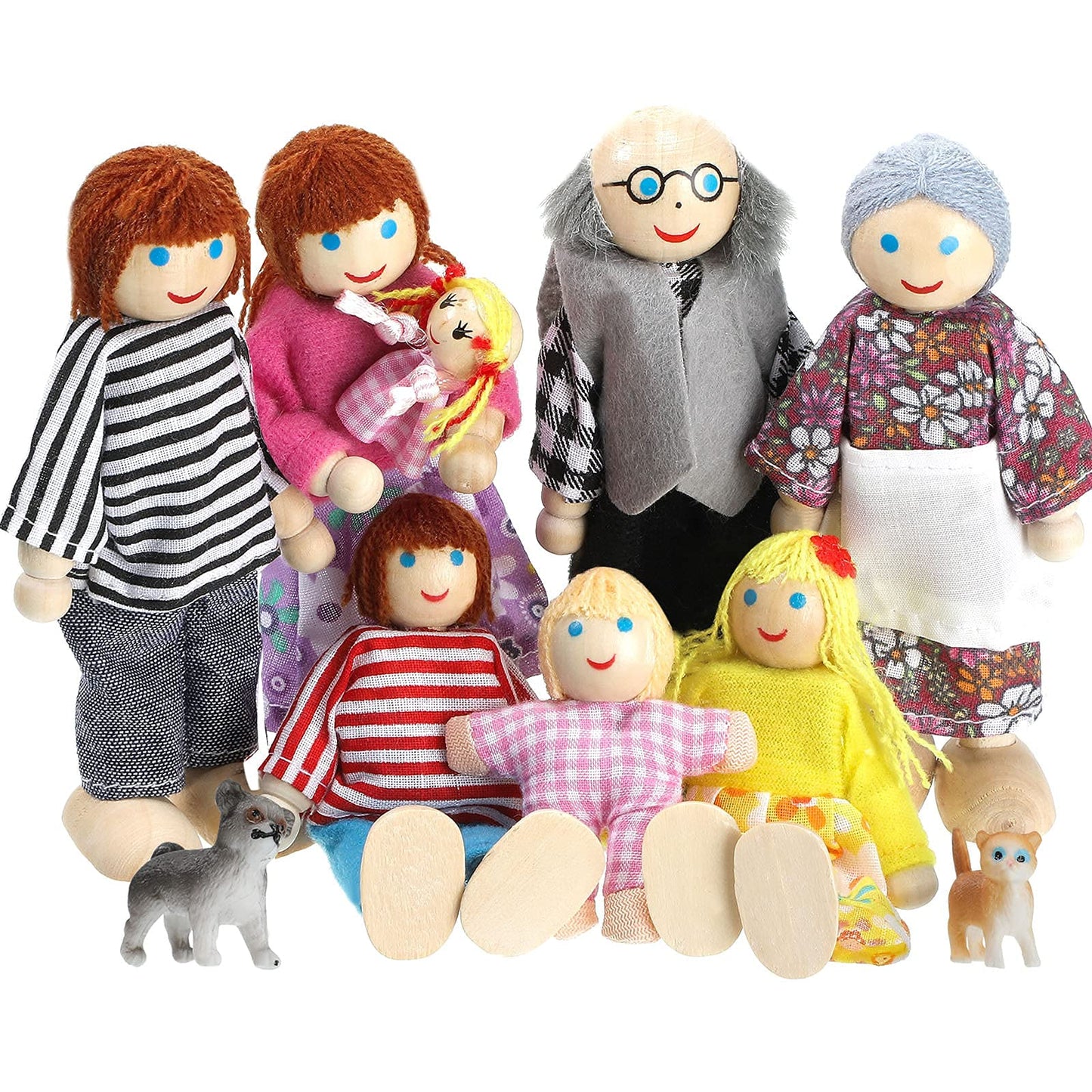 Skylety 10 Pcs Wooden Dollhouse Set Of Mini People Figures Dolls Wooden Doll Pretend Play Figures Accessories For Pretend Dollhouse Toy(Classic Style)