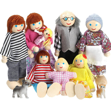 Skylety 10 Pcs Wooden Dollhouse Set Of Mini People Figures Dolls Wooden Doll Pretend Play Figures Accessories For Pretend Dollhouse Toy(Classic Style)