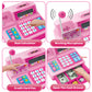 BAODLON Pretend Play Calculator Cash Register - 73 Pcs Pink Toy Cash Register, Microphone, Credit Card and Banking for Kids, Ear