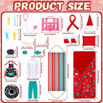 Suhine 21 Pcs Christmas Elf Doll Accessories Set Include Elf Hammock Pillow Eye Patch Glasses Chef Hat Apron Scarf Shoes Swim Ri