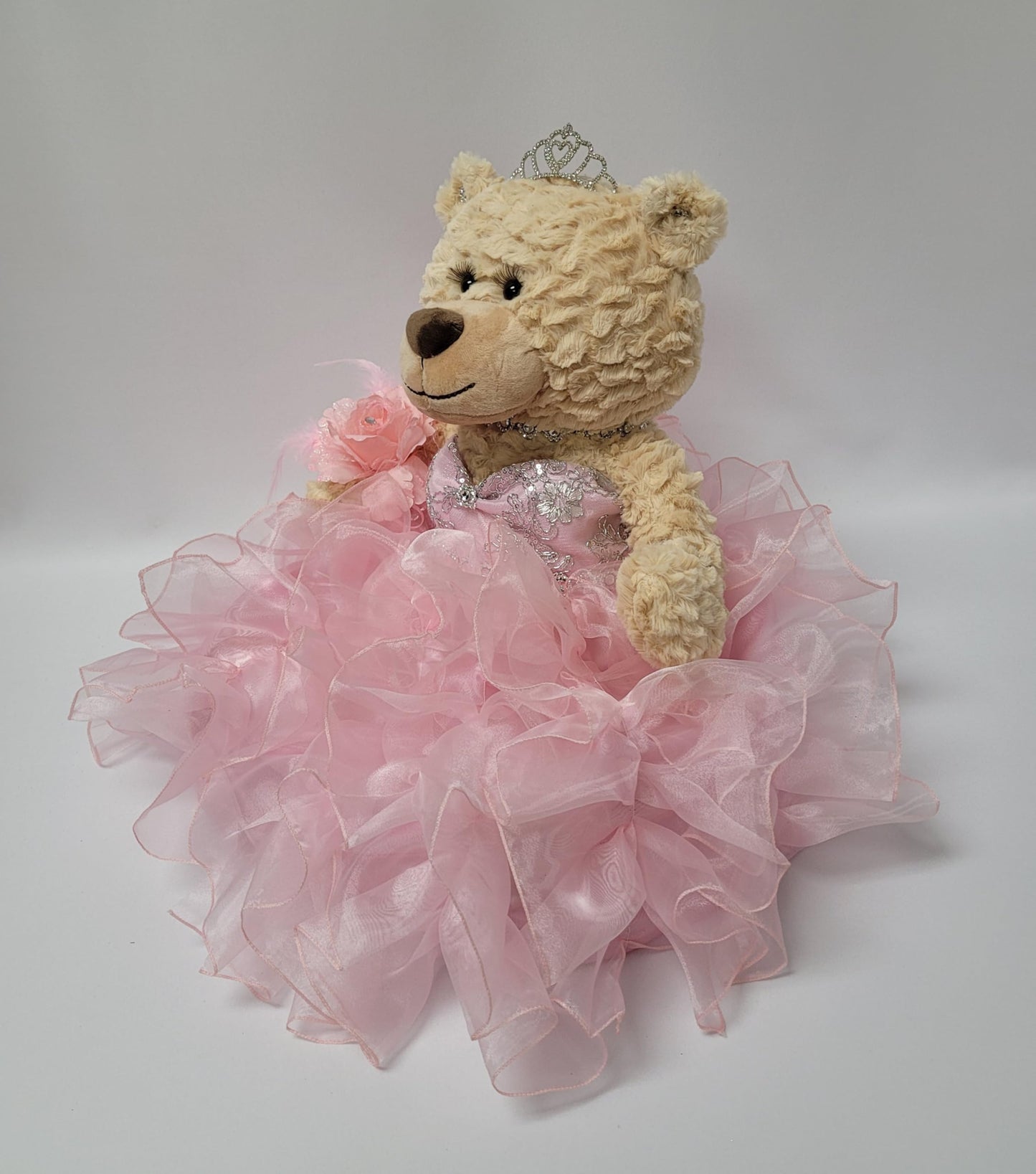 KINNEX COLLECTIONS SINCE 1997 20 Quince Anos Quinceanera Last Doll Teddy Bear with Dress (Centerpiece) ~ ARC16832-3R (Pink)