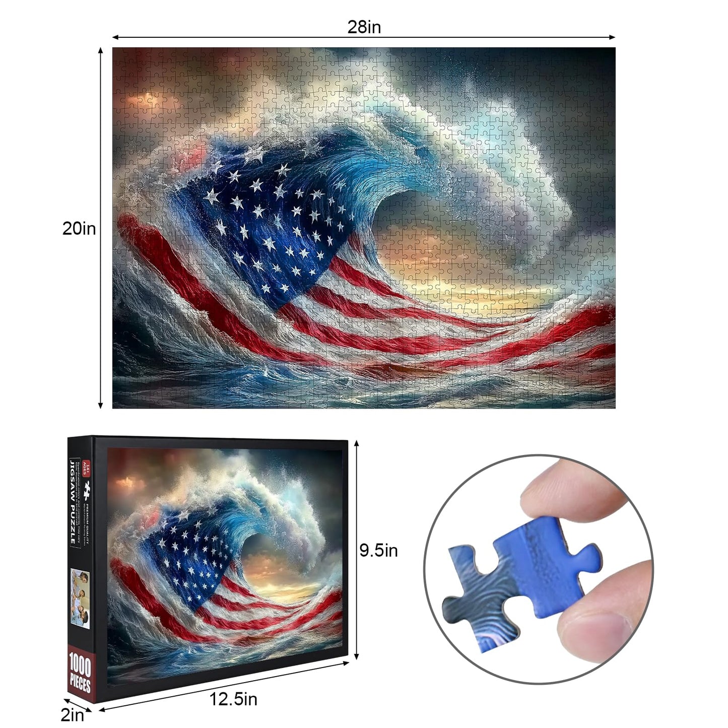 1000pcs American Flag Wave Paper Puzzle - Large Puzzle Toy mature-themed Game Gift - Family Interactive Game Puzzle DIY Home Decoration Brain Challenge Gift