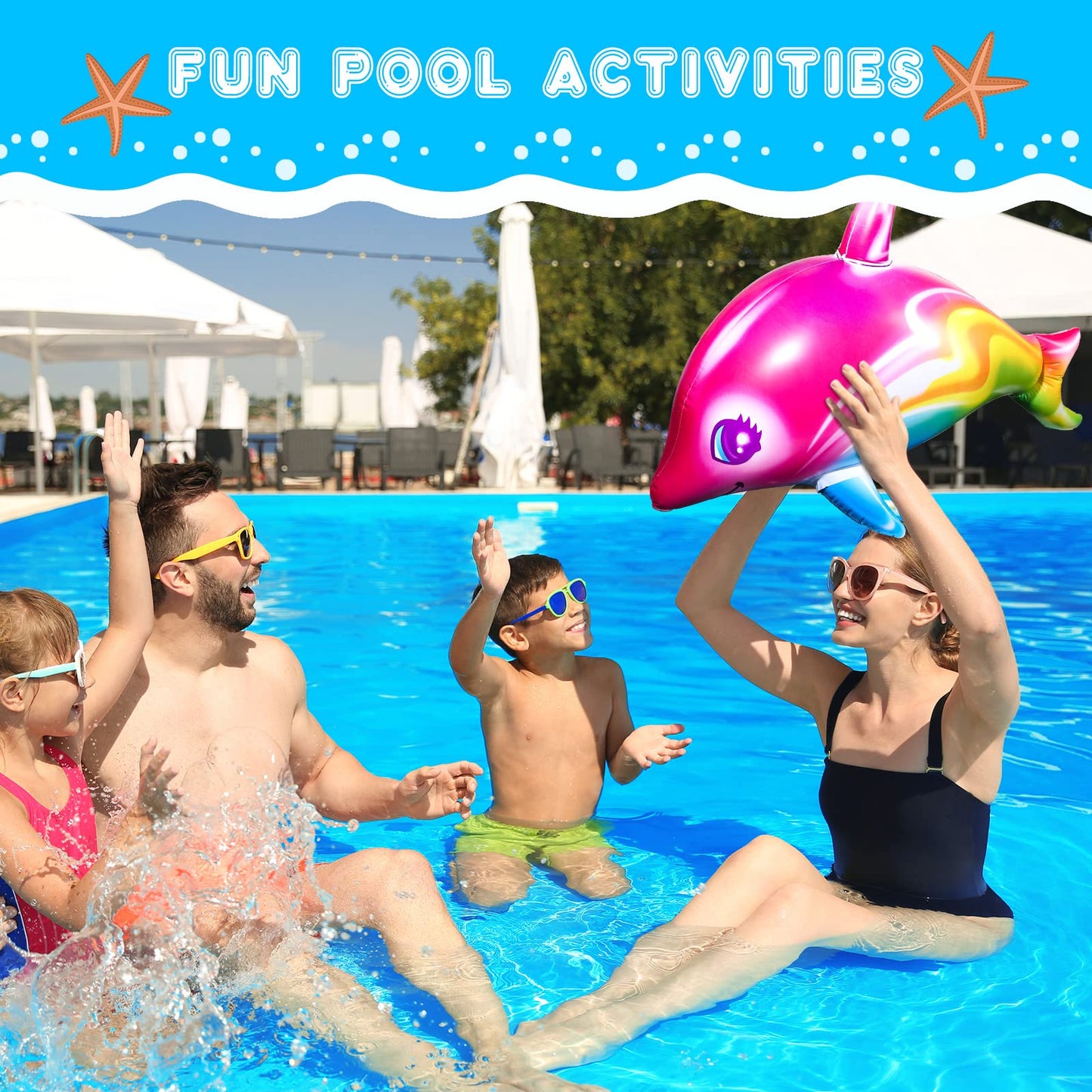 Zhanmai Dolphin Rainbow Inflatable Pool Toy 36 Inch Summer Colorful Pink Poolside Aquatic Themed Decor Inflate Pool Beach Birthd