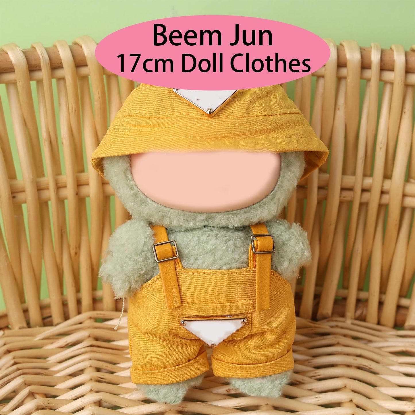 17cm Clothes Set(NO Doll)  Cute Hat & Unique Pocket Design Overalls Dress-up Set  Handmade Clothing Designed for 17cm Doll(Overalls (Yellow))