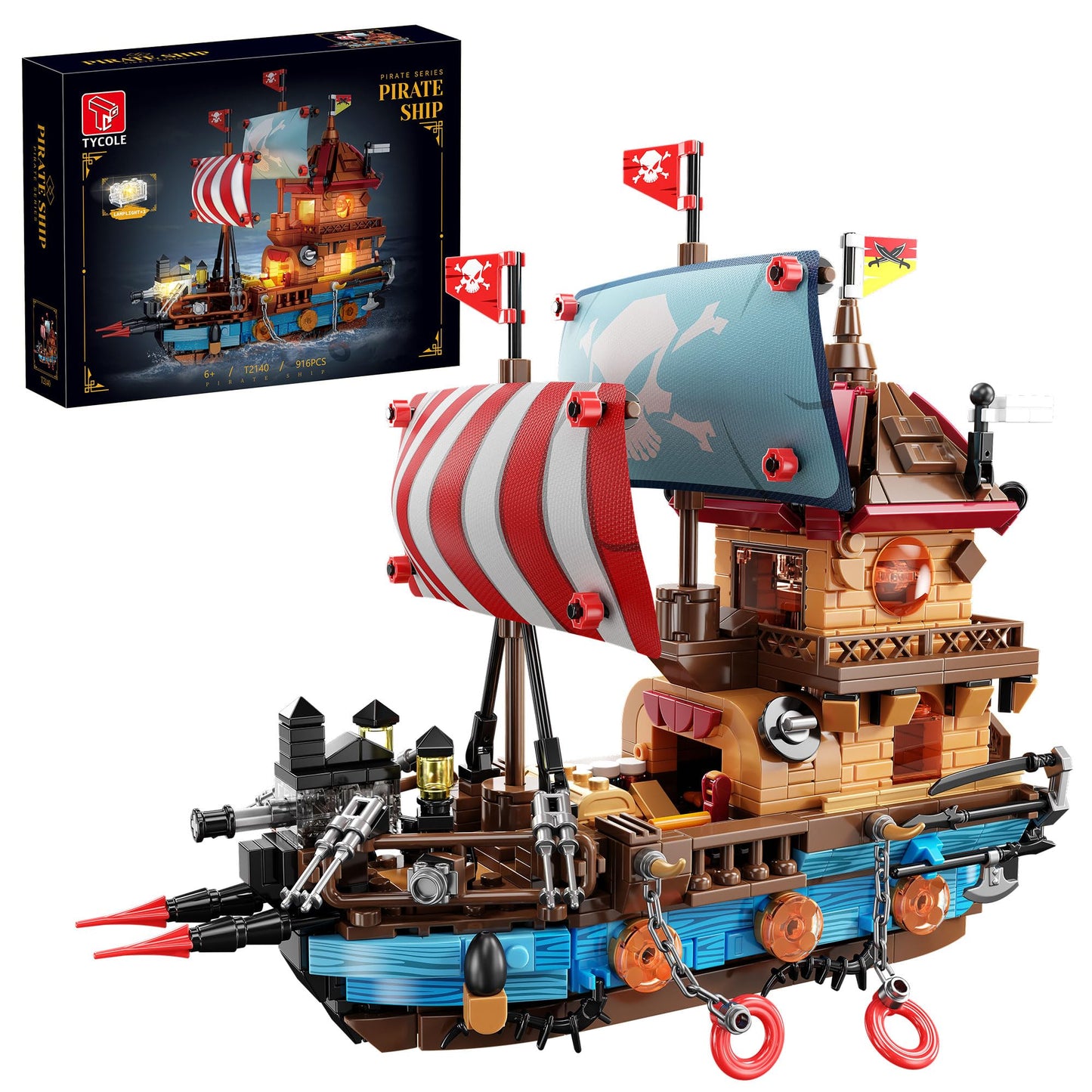 Tycole Pirate Ship Building Block Set With Lights,Creative Pirate Toys Compatible With Legos,Modern Boat Model Set,Idea Christma