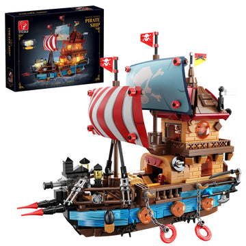 Tycole Pirate Ship Building Block Set With Lights,Creative Pirate Toys Compatible With Legos,Modern Boat Model Set,Idea Christma