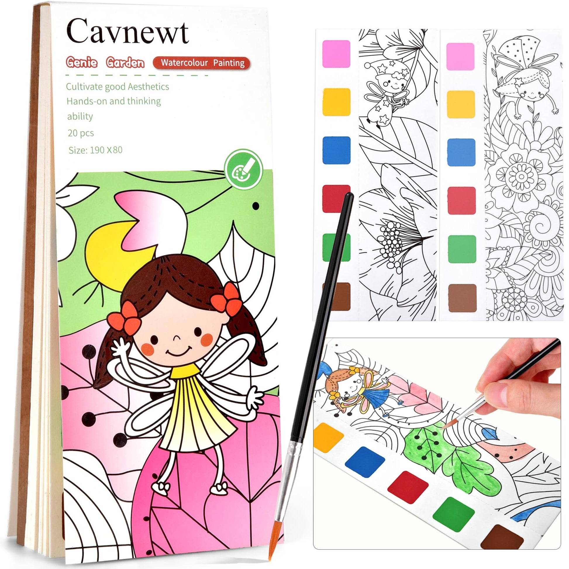 Cavnewt Pocket Watercolor Painting Book,21-Pages, Travel Paint Watercolor Coloring Book Set For Kids 3-8 Years Old,Boys And Girl