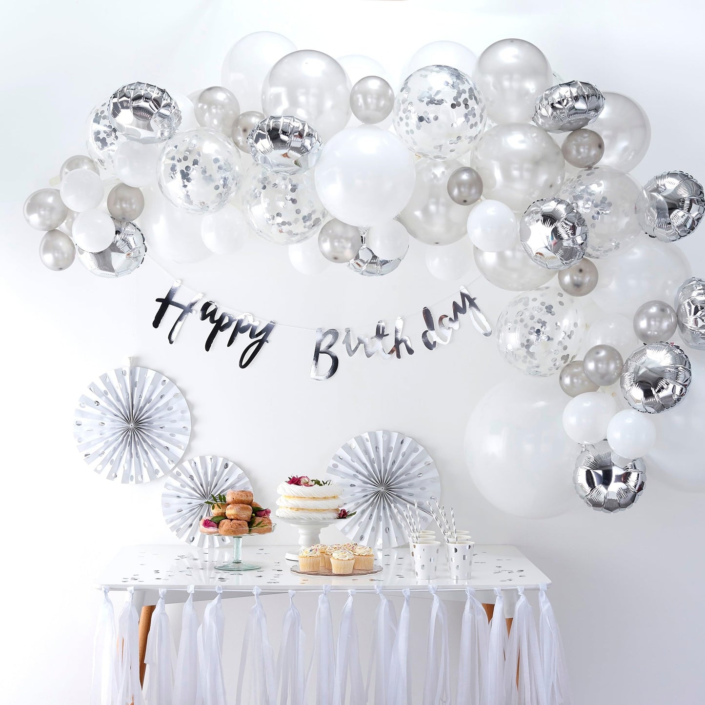 Ginger Ray Silver DIY Balloon Arch Kit - 70 Assorted Pack, Latex & Tissue Paper, 8 x 12 Inch, Perfect for Party Decorations