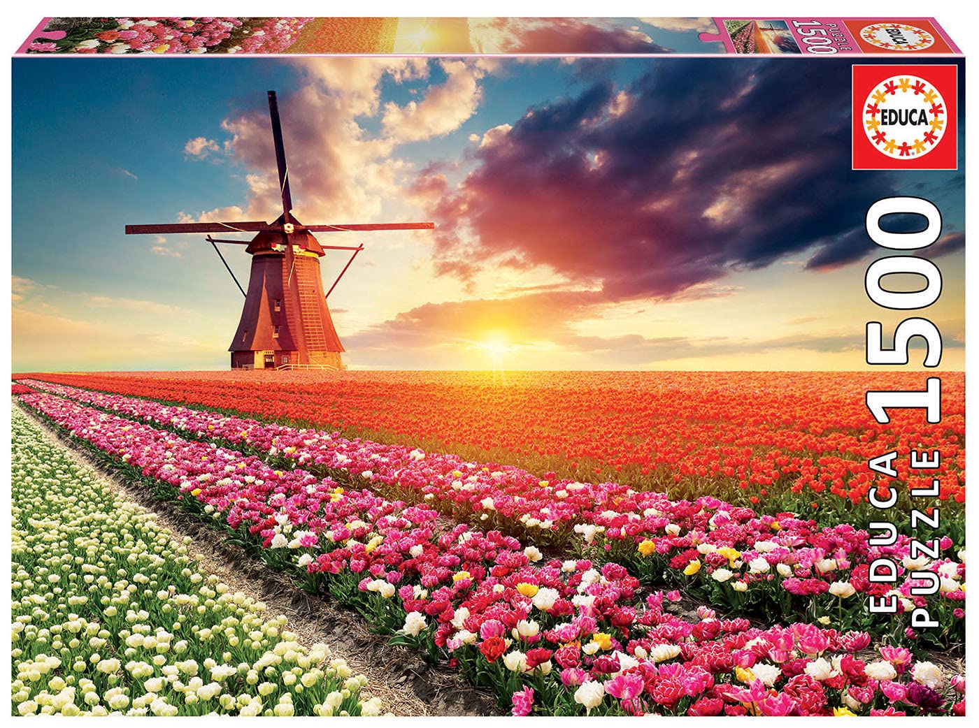 Educa - Tulips Landscape - 1500 Piece Jigsaw Puzzle - Puzzle Glue Included - Completed Image Measures 33.5' X 23.5' - Ages 14+ (18465)
