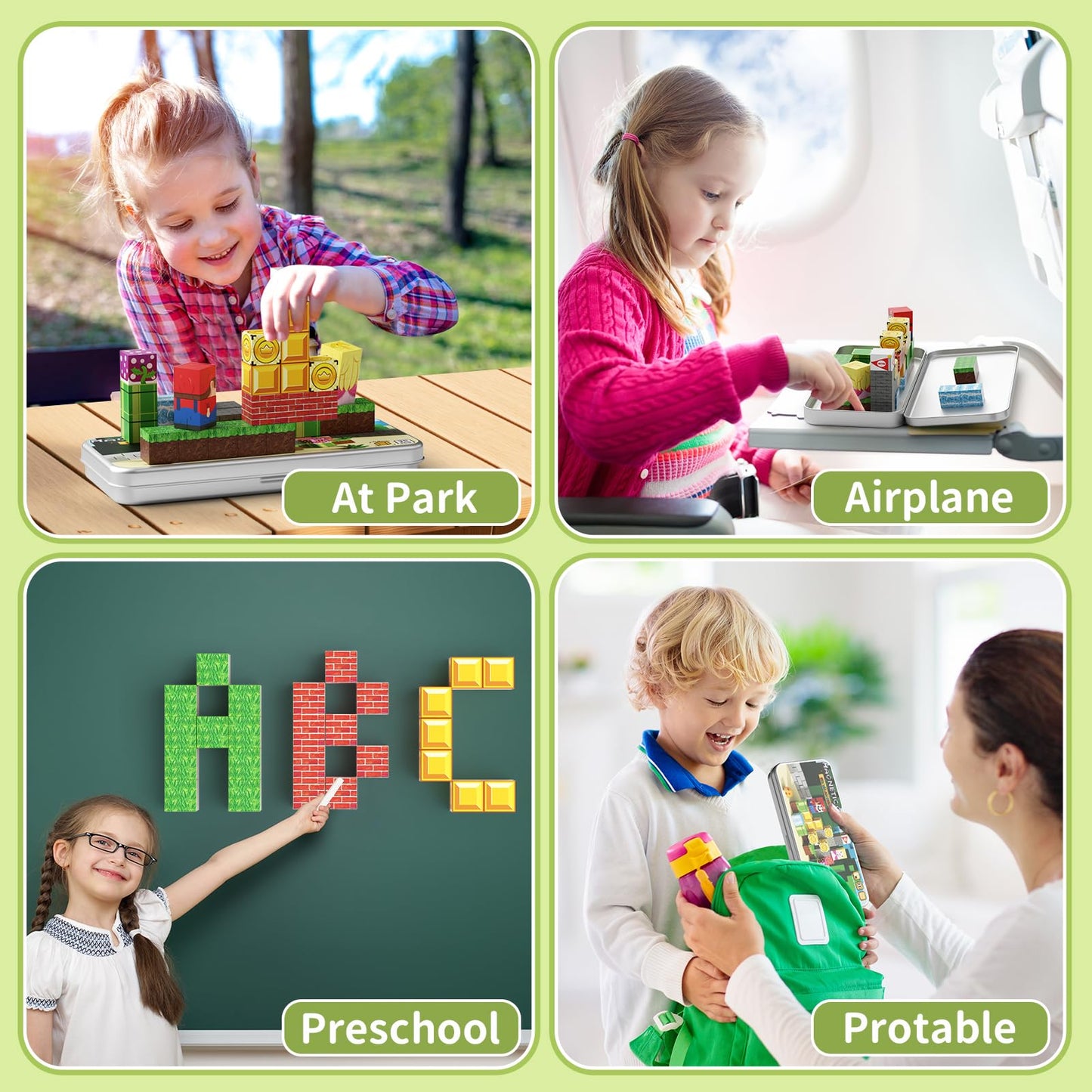 WMXDU Mini Magnetic Blocks, Travel Magnet Building Blocks for Toddlers, 35 PCS Magnetic Building Toys with Portable Iron Box STE