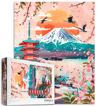 Japan Mount Fuji Cherry Blossom Jigsaw Puzzle 1000 Pieces mature-themed  Sunset Wild Goose Lake Jigsaw Art 20 x 27 inches  Colorful DIY Jigsaw Puzzles for Home Decor  Gift Choice for Family Game Night