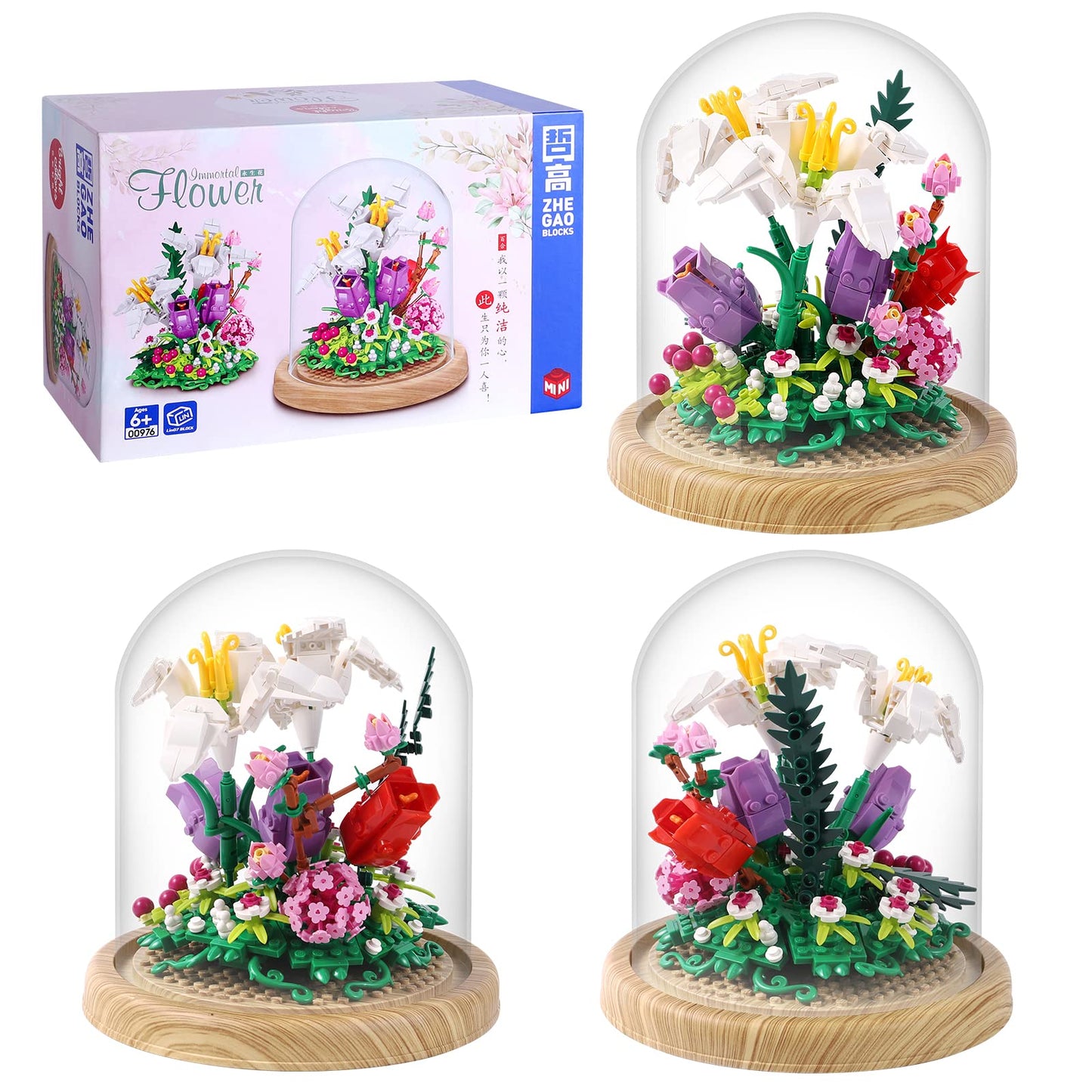 600+Pcs Creative Lily Flowers Bonsai Tree Building Sets,Sweet Lily Building Blocks With A Transparent Display Glass Cover,Exquis