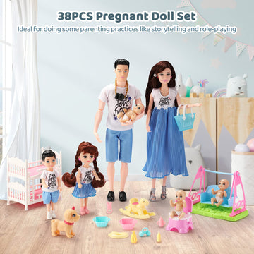 Pregnant Doll Have A Baby In Her Tummy Family Dolls Set Of 7 People With Dog Included Dad Pregnant Mom 2 Kids 3 Baby And Infant