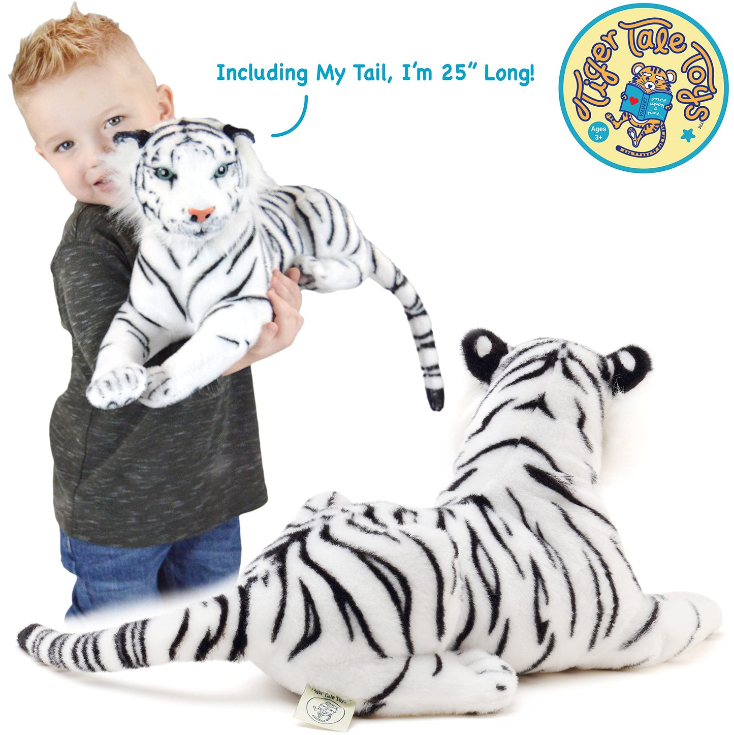 TigerHart 17 Inch White Tiger Stuffed Animal Plush - Multicolor Foam Skull