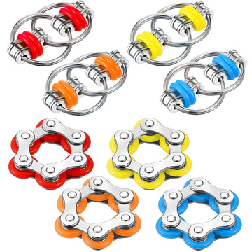 Hicarer 8 Pieces Fidget Toys Set Includes 4 Flippy Roller Chain And 4 Six Roller Bike Chain Toys For Adults And Teenagers In Learning Help (Red, Sky Blue, Yellow, Orange)