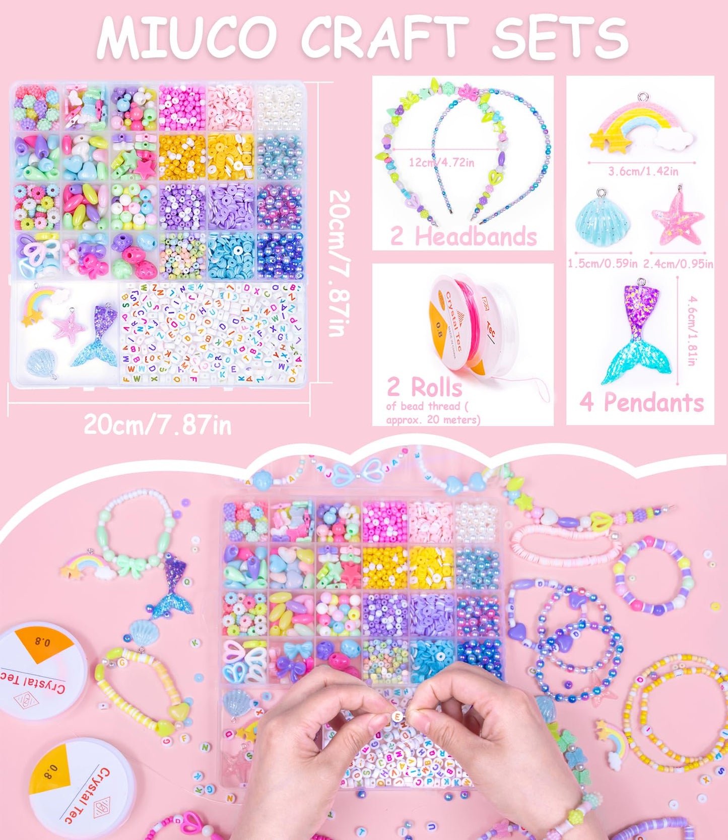 MiuCo Bracelet Making Kit for Girls - Cute Beads for Jewelry Making Kit with Charms - Arts and Crafts for Make Necklaces - Birth