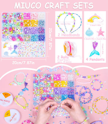 MiuCo Bracelet Making Kit for Girls - Cute Beads for Jewelry Making Kit with Charms - Arts and Crafts for Make Necklaces - Birth