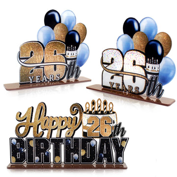 Lingteer Happy 26Th Birthday Gold Acrylic Table Topper Centerpieces Set - Cheers To 26 Years Old Birthday 26Th Bday Party Gift Decorations.