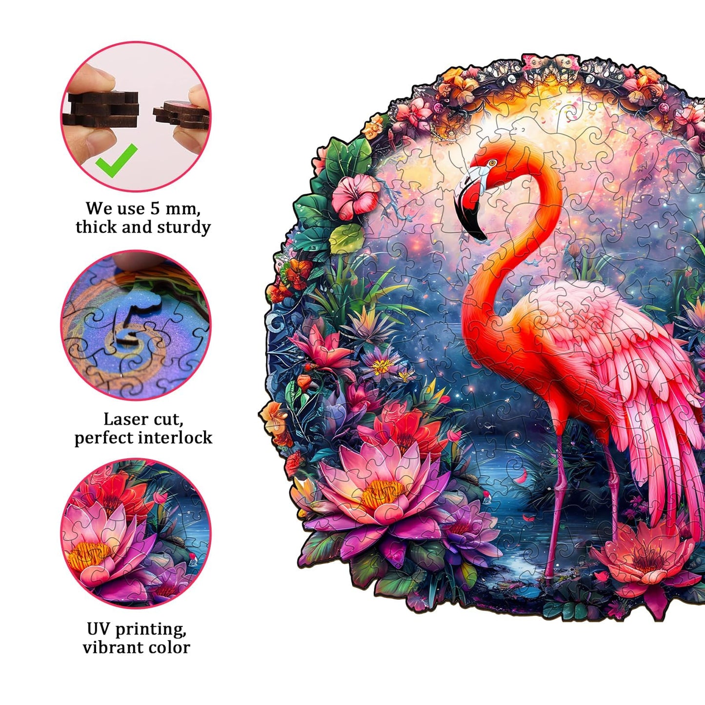 Jigfoxy Wooden Puzzles for mature-themeds  Flamingo Wood Puzzles mature-themed  Unique Animal Shape Wooden Jigsaw Puzzles for mature-themeds  Birthday Gifts for Puzzle Lovers  Family  Friend (XL-17.3 * 16.7in-490pcs)