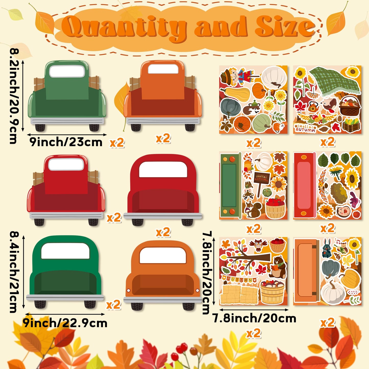 Cy2Side Fall Truck Stickers Scene - 12Pcs Hello Autumn Stickers Scene For Kids Make A Truck Sticker Scene With Pumpkin Maple Make Your Own Fall Truck Art Craft Diy Fall Party Games Class Activities