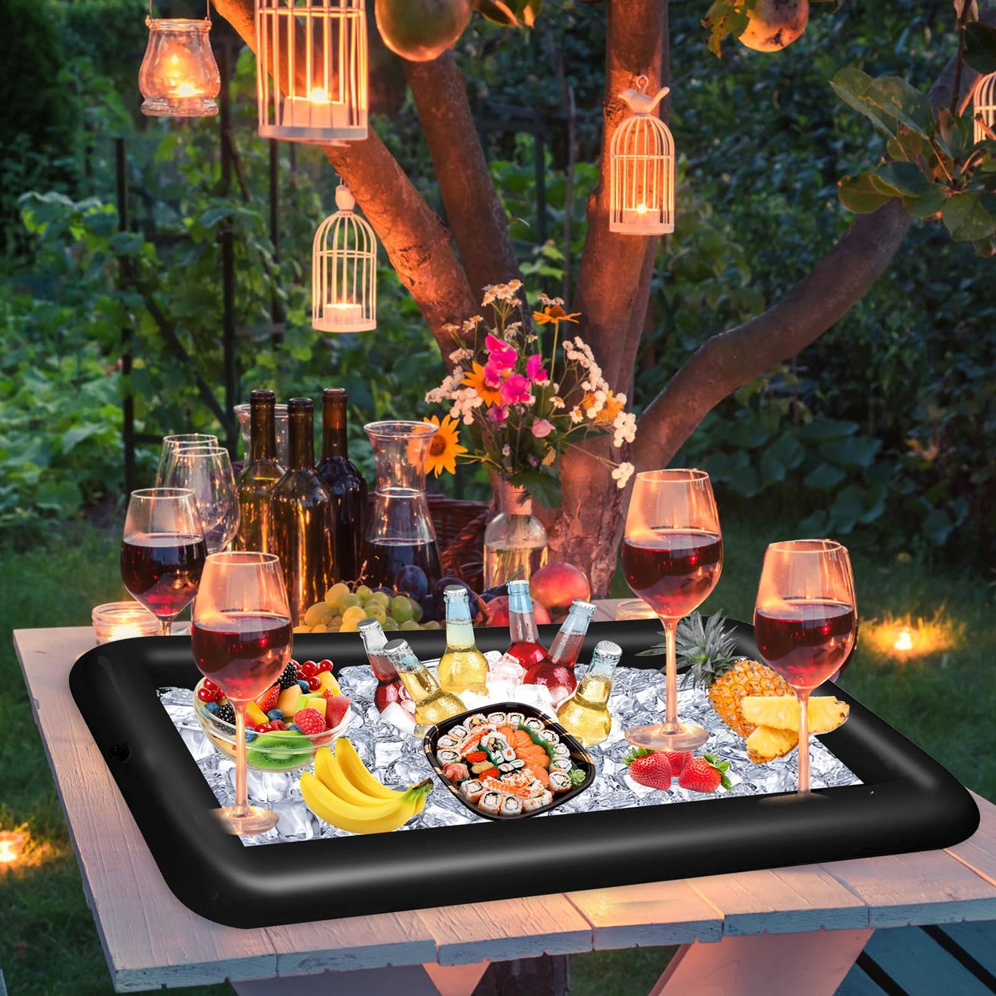 Inflatable Ice Serving Bar Pool Party Buffet Drink Cooler Floating Ice Tray Food Drink Containers for Summer Parties with Inflat