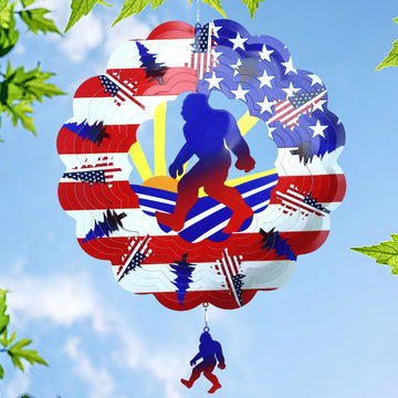 Bigfoot Wind Spinners Gift Patriotic Sasquatch Gifts for Women Men, 12 Inch Outdoor Metal 3D Wind Spinner Garden Yard Decor