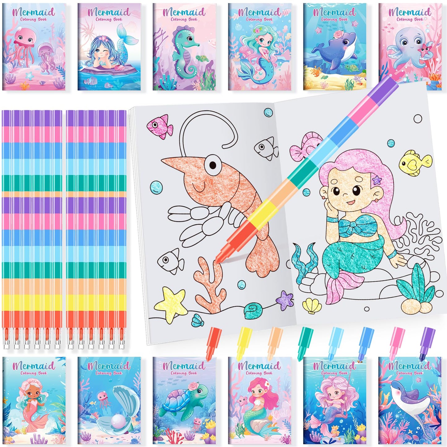 Ben Louis 24 Mermaid Mini Coloring Books With 24 Stacking Crayons Little Mermaid Theme Party Favors Activity Books In Bulk For K