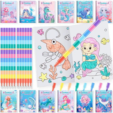 Ben Louis 24 Mermaid Mini Coloring Books With 24 Stacking Crayons Little Mermaid Theme Party Favors Activity Books In Bulk For K