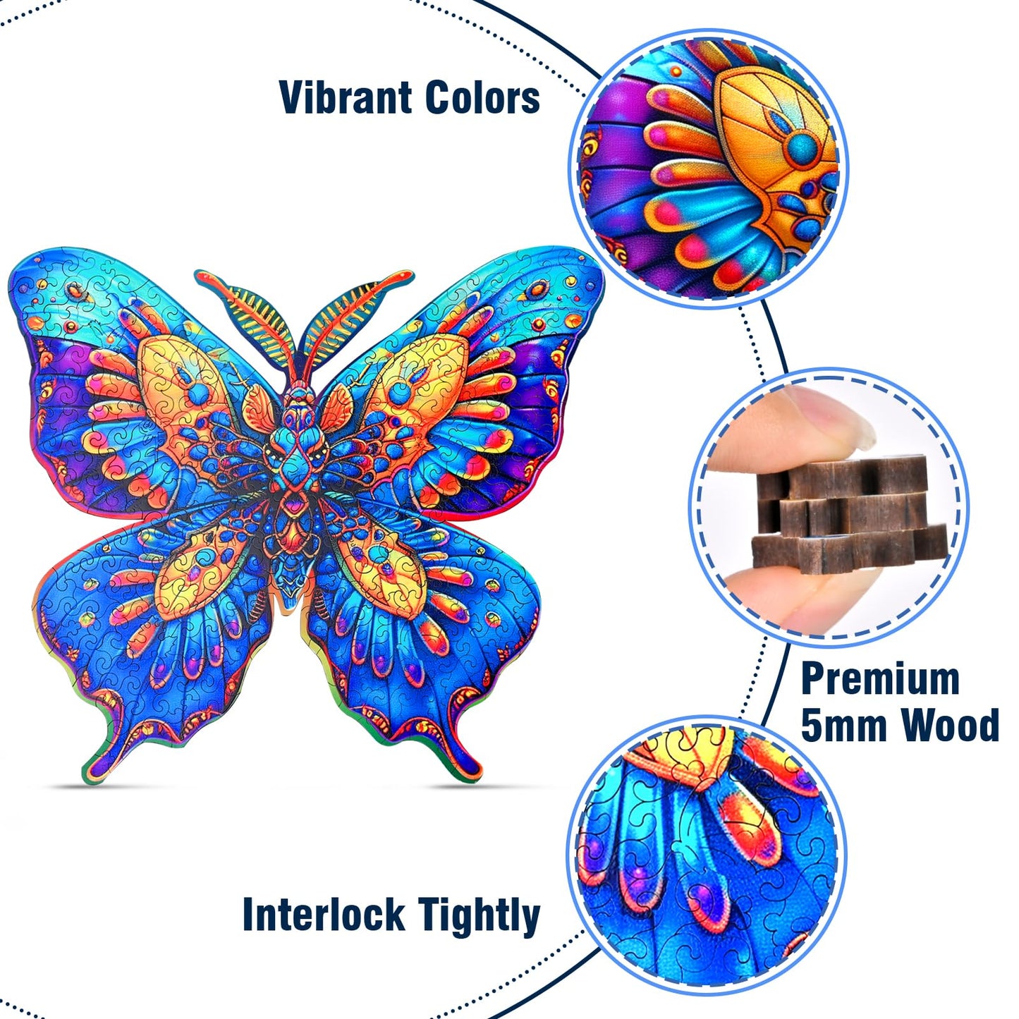 Wooden Puzzles for Adults, 300 Piece Butterfly Wooden Jigsaw Puzzles, Unique Puzzles with Beautiful Wooden Box, Challenging Puzz